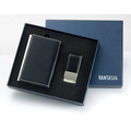 Black PU Leatherette Metal Card Case with Matching Black Money Clip in Box